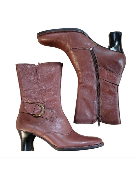 Clarks Shoes - Clarks Brown Leather Ankle Boots With Buckle Size 6.5 EUC